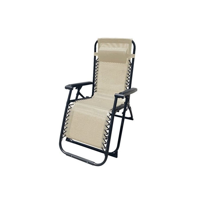 Marbueno Chaise Longue Pliante Acier Avec Coussin Jardin et Piscine 90X66X108 cm Gravité Zéro Beige 10005