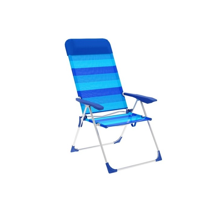 Marbueno Chaise Pliante 5 Positions Aluminium avec Coussin Rayures Bleues Plage et Piscine 69X58X109 cm 10248