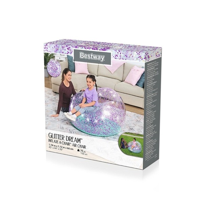 Bestway Fauteuil Gonflable Géant Paillettes 114x112x66 cm +6 Ans Intérieur et Jardin 75115