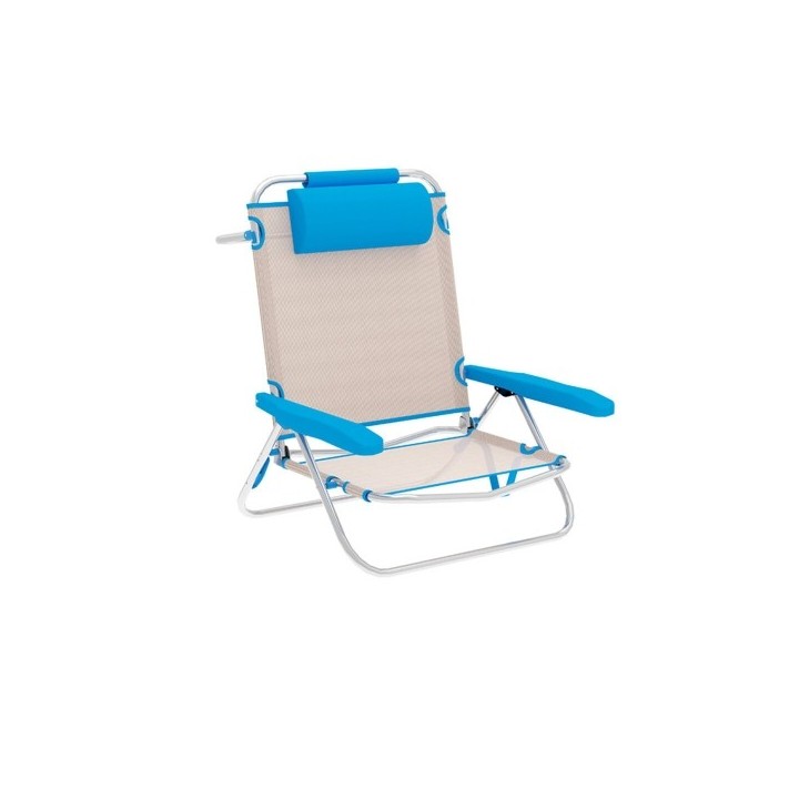 "Marbueno Chaise Pliante 5 Positions Aluminium avec Coussin Beige/Bleu Plage et Piscine 10172"