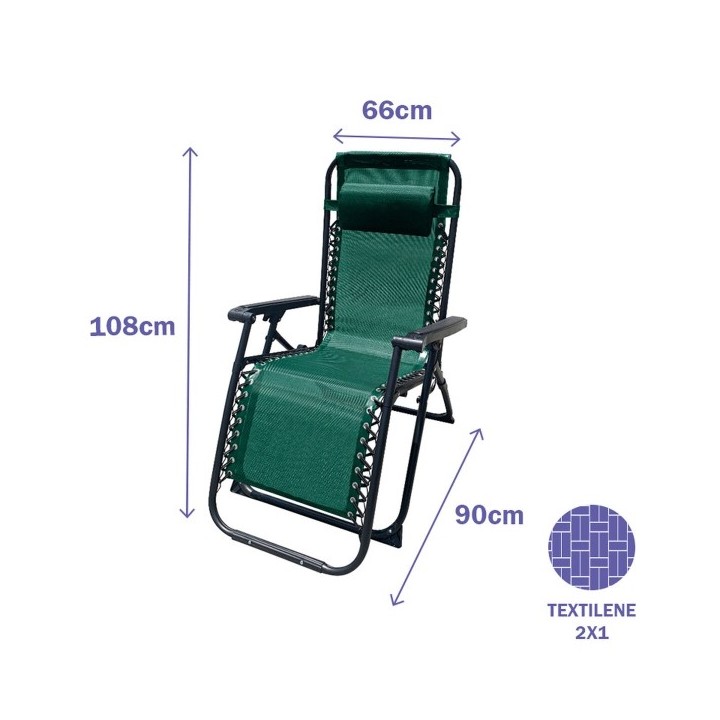 Marbueno Transat Pliant Acier avec Coussin Jardin et Piscine 90X66X108 cm Gravité Zéro Vert 10008