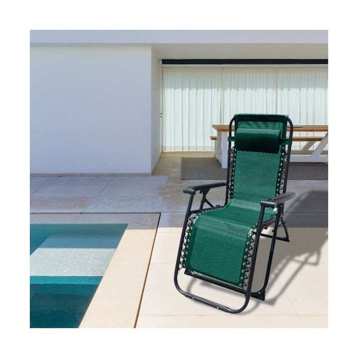 Marbueno Transat Pliant Acier avec Coussin Jardin et Piscine 90X66X108 cm Gravité Zéro Vert 10008
