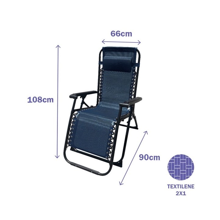 Marbueno Transat Pliable Acier Avec Coussin Jardin et Piscine 90X66X108 cm Gravité Zero Bleu Foncé 10011