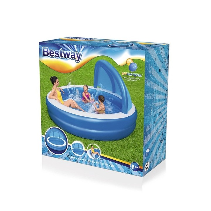 Bestway Piscine Gonflable 2 Chambres Parasol 241x241x140 cm +6 Ans Jardin 54337