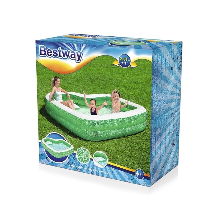 Bestway Piscine Gonflable 2 Chambres Tropicale 231x231x51 cm +6 ans Jardin 54336