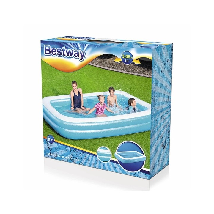 Bestway Piscine Gonflable 2 Chambres Rectangulaire 305x183x46 cm +3 Ans Jardin 54150