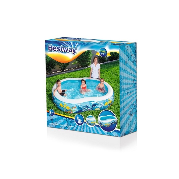 Bestway Piscine Gonflable 2 Chambres Fond Marin 262x157x46 cm +3 Ans Jardin 54118