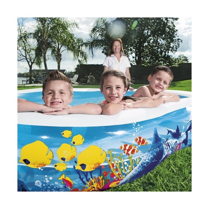 Bestway Piscine Gonflable 2 Chambres Fond Marin 262x157x46 cm +3 Ans Jardin 54118