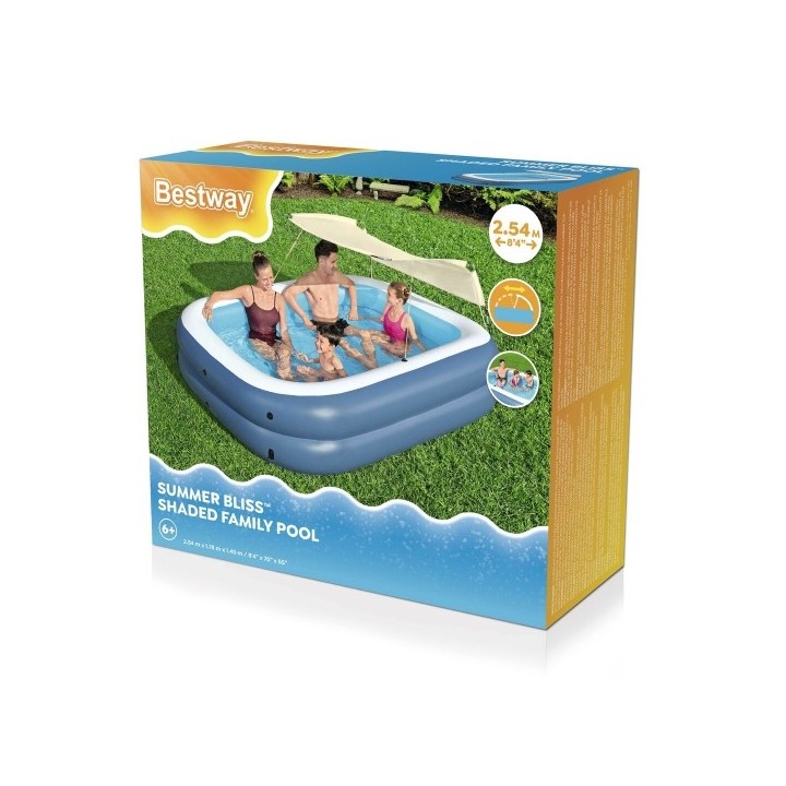 Bestway Piscine Gonflable 2 Chambres Rectangulaire avec Auvent 254x178x140 cm +6 Ans