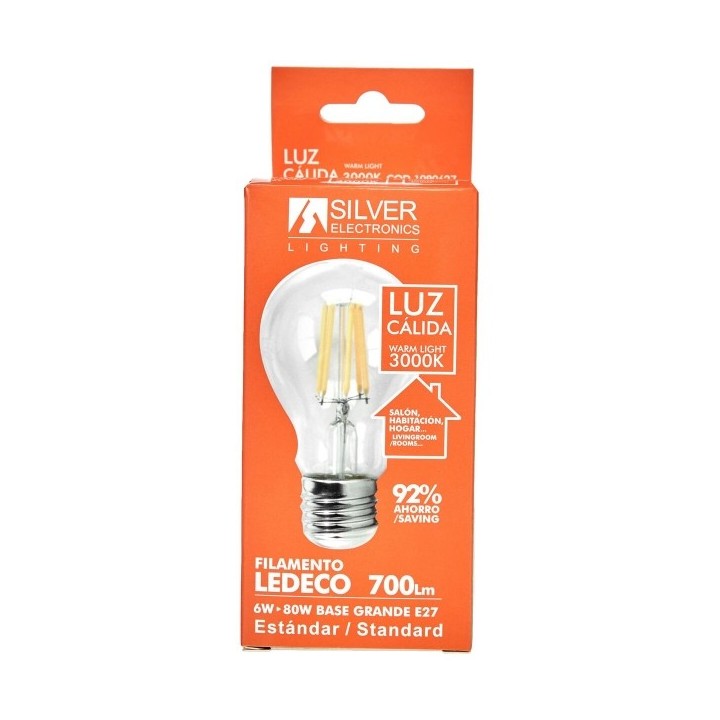 Ampoule LED Sphérique Silver Electronics 1980627 E27 6W 3000K A++ (Lumière chaude)
