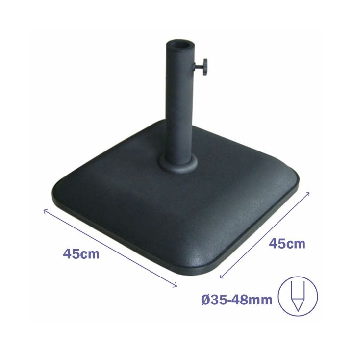 Marbueno Base Parasol Carré Béton 45X45X7,3 cm 25KG Noir Jardin, Piscine, Terrasse