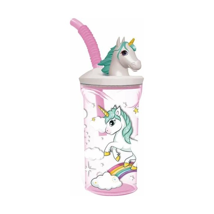 Verre avec Paille Stor Unicorn Rainbow Rose (360 ml)