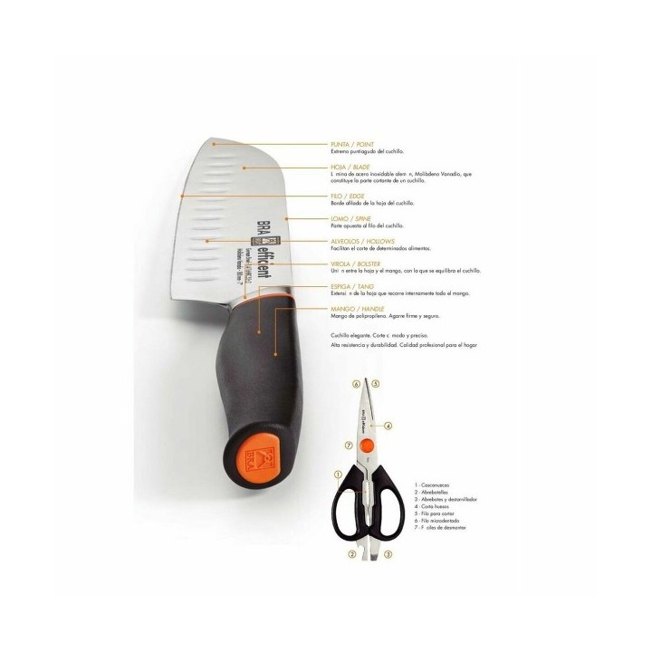 Couteau de cuisine BRA A198006 Noir Gris Acier inoxydable