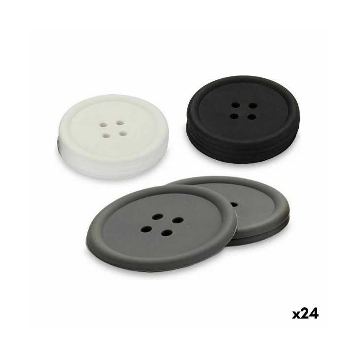 Dessous de verres Kinvara CH52542 13 D Blanc Noir Gris Silicone Bouton 8,8 x 8,8 x 0,05 cm Lot (24 Unités)