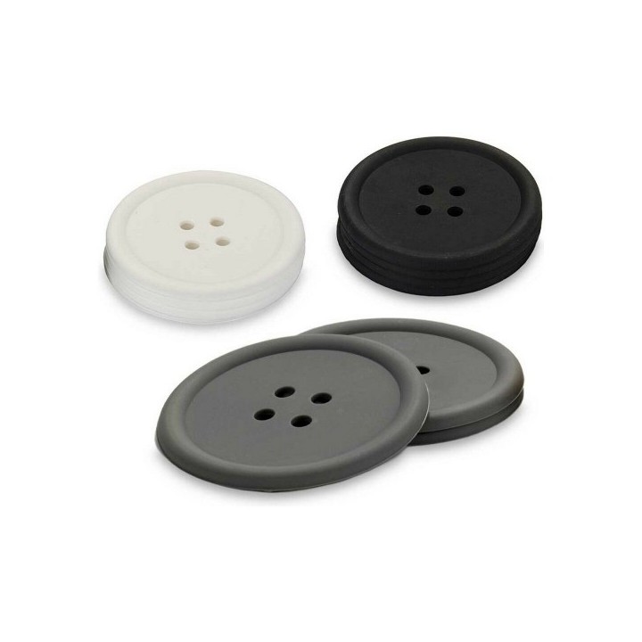 Dessous de verres Kinvara CH52542 13 D Blanc Noir Gris Silicone Bouton 8,8 x 8,8 x 0,05 cm Lot (24 Unités)