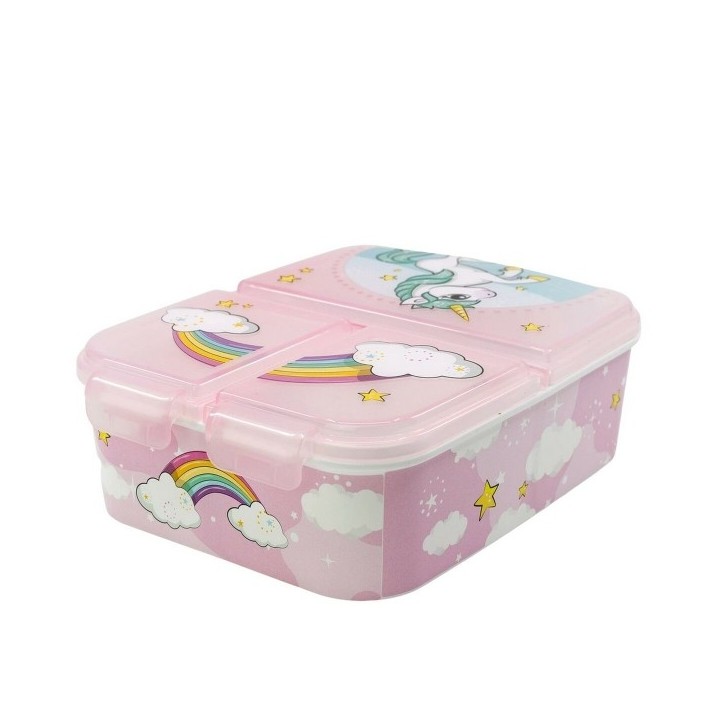 Boîte à lunch avec compartiment à couverts Stor Unicorn Rainbow (6,7 x 16,5 x 19,5 cm)