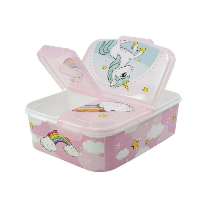 Boîte à lunch avec compartiment à couverts Stor Unicorn Rainbow (6,7 x 16,5 x 19,5 cm)