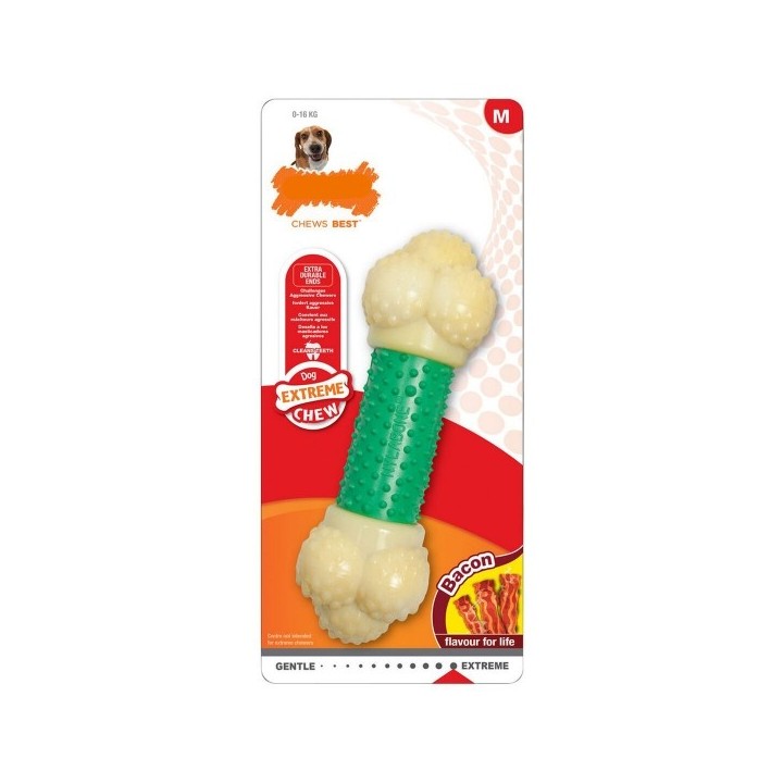 Jouet pour chien Nylabone Extreme Chew Double Action Bacon Menthe 2 en 1 Caoutchouc Taille XL Nylon