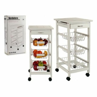 Chariot à légumes Kinvara JWKT 3035 Blanc Métal Bois de pin Carrelage 37 x 76 x 37 cm Support sur trois étages
