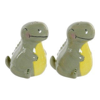 Salière avec couvercle DKD Home Decor LC 173478 Dinosaure Blanc Vert Dolomite 6,6 x 7 x 7,7 cm (2 pcs)