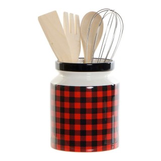 Pot pour ustensiles de cuisine DKD Home Decor Métal Dolomite Bois MDF 12 x 12 x 22 cm
