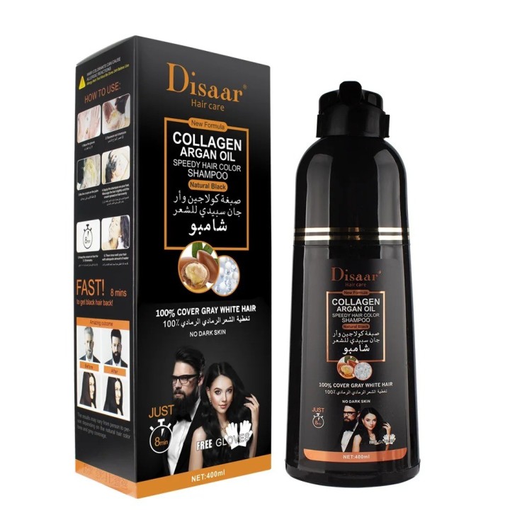 DISAAR Shampooing colorant noir 400 ml à l'huile d'argan