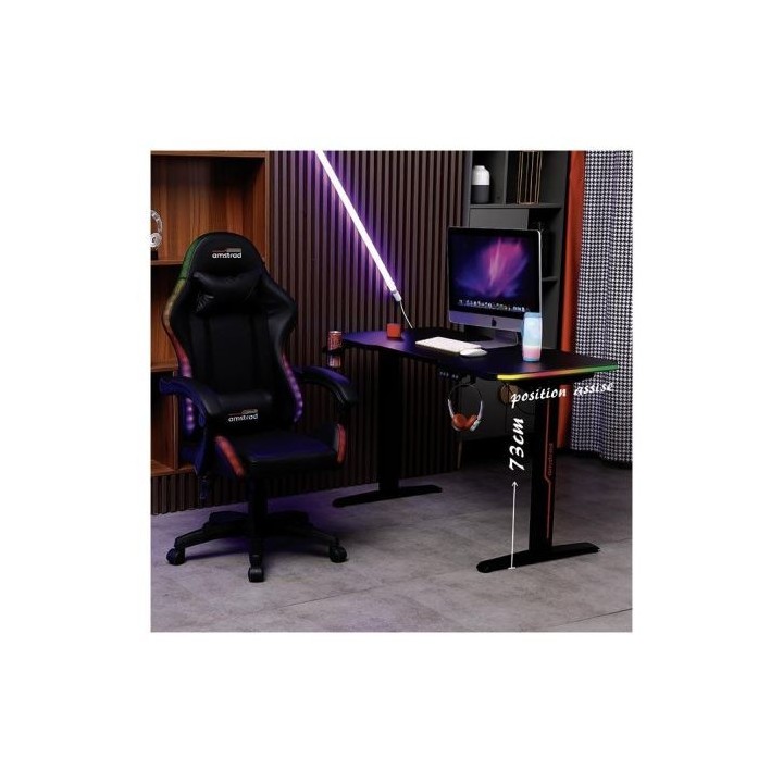 Bureau gaming AMSTRAD assis debout électrique noir avec LED