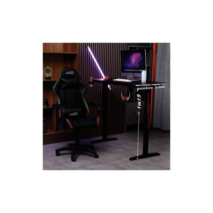 Bureau gaming AMSTRAD assis debout électrique noir avec LED