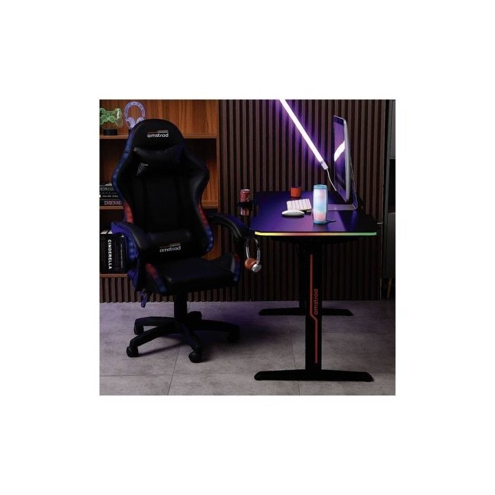 Bureau gaming AMSTRAD assis debout électrique noir avec LED