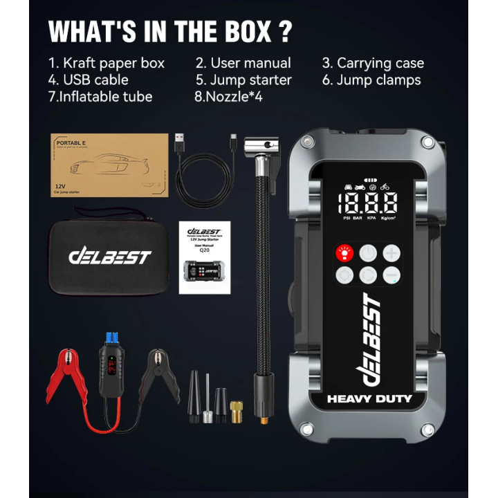 Kit de démarrage de saut de voiture 6 en 1