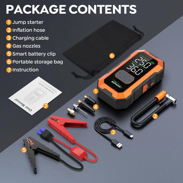 BUPMOVA 12 V jump starter with 150 PSI compressor