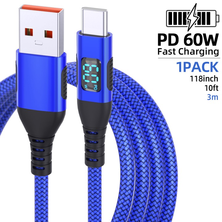 Câble USB-A vers USB-C tressé avec écran LED