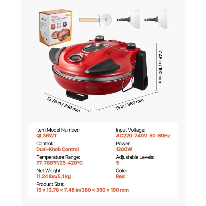 Four à pizza VEVOR 1200 W - rouge