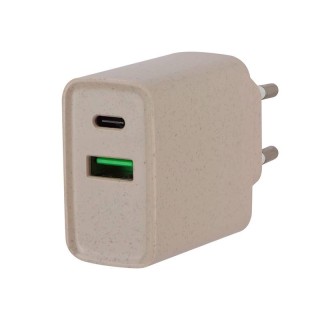 Chargeur secteur éco 2 ports USB-C et USB EDENWOOD 20W Beige