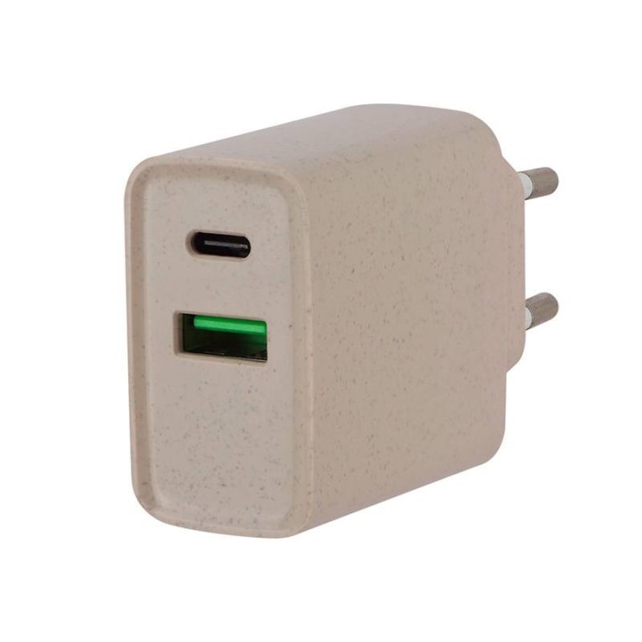 Chargeur secteur éco 2 ports USB-C et USB EDENWOOD 20W Beige