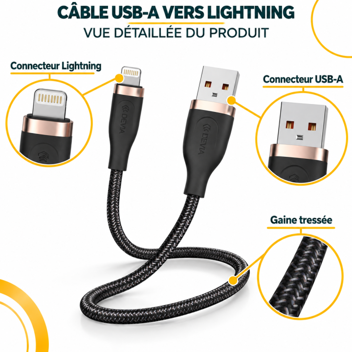 Braided USB-A Lightning Cable for iPhone | Cliips Store