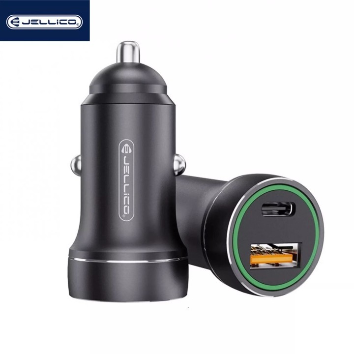 Adaptateur secteur double ports USB (18W) + USB-C/Type C (20W) voiture JELLICO F4 noir