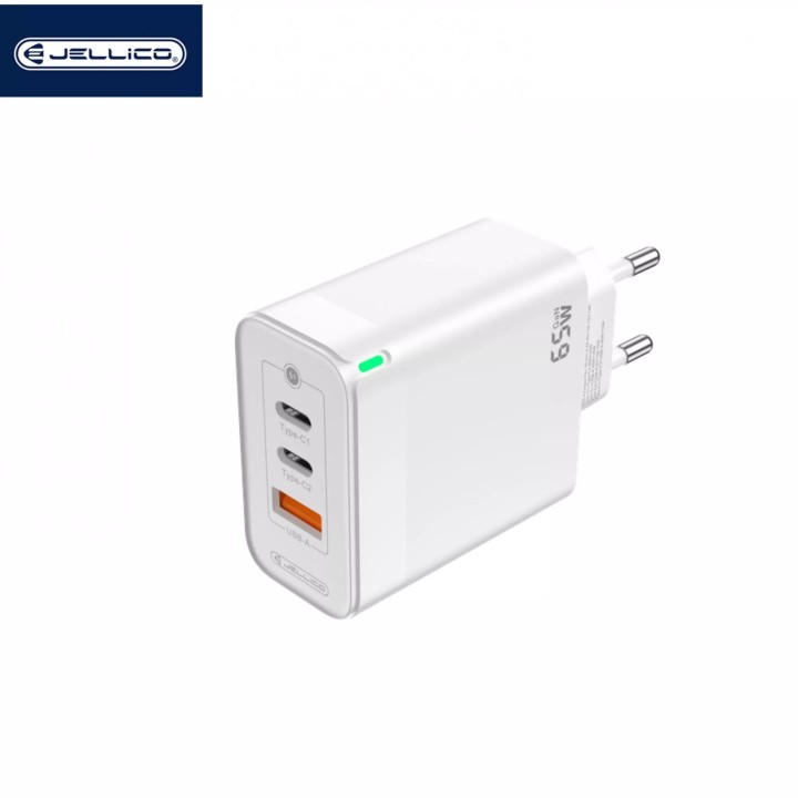Adaptateur secteur Triple port 2X USB-C + 1X USB (65W) JELLICO C79 Blanc