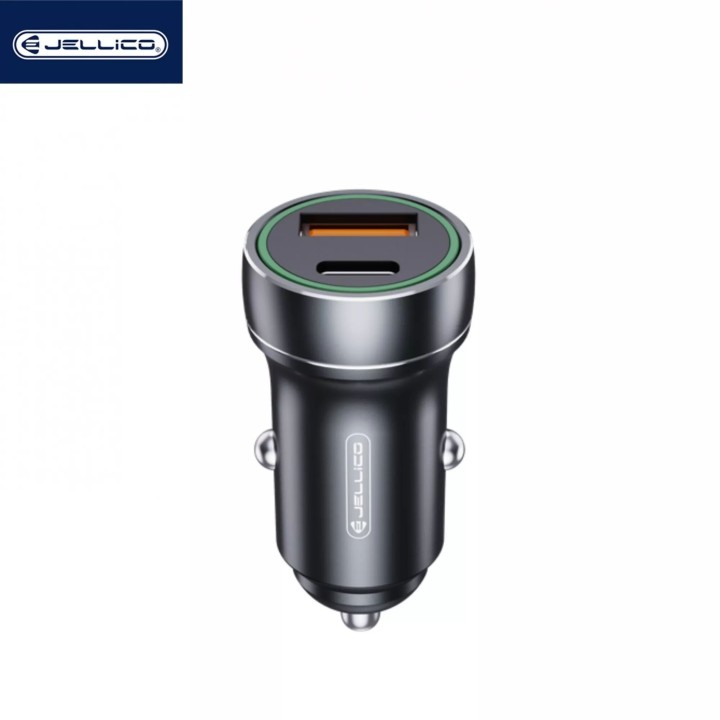 Adaptateur secteur double ports USB (18W) + USB-C/Type C (20W) voiture JELLICO F4 noir