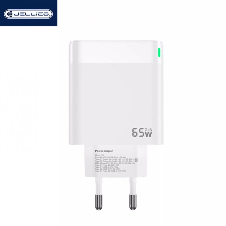 Adaptateur secteur Triple port 2X USB-C + 1X USB (65W) JELLICO C79 Blanc