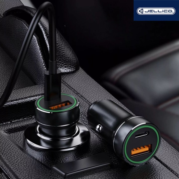 Adaptateur secteur double ports USB (18W) + USB-C/Type C (20W) voiture JELLICO F4 noir