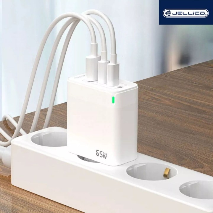 Adaptateur secteur Triple port 2X USB-C + 1X USB (65W) JELLICO C79 Blanc