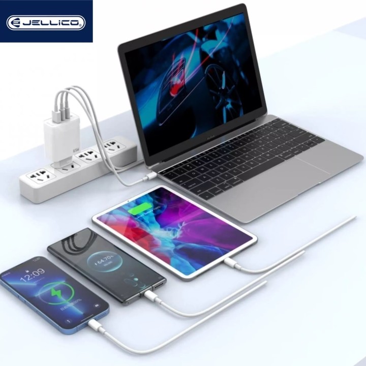 Adaptateur secteur Triple port 2X USB-C + 1X USB (65W) JELLICO C79 Blanc