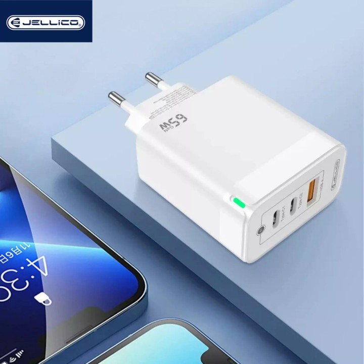 Adaptateur secteur Triple port 2X USB-C + 1X USB (65W) JELLICO C79 Blanc