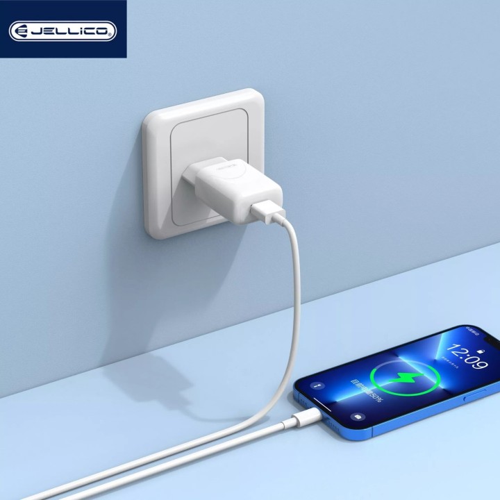 Adaptateur secteur Usb avec cable Usb vers Usb-C (2.4 A) JELLICO EU01 blanc