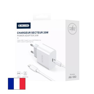 Adaptateur secteur Usb-C avec cable Usb-C/Type C vers Lightning (20W) JELLICO AK180