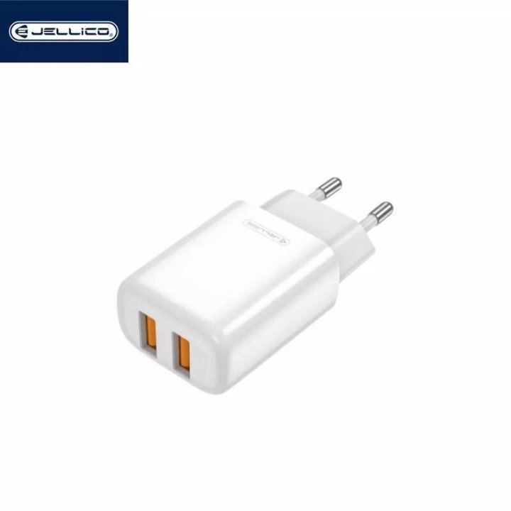 Adaptateur secteur Usb (2.4 A) double port avec cable Usb vers Lightning JELLICO EU02 blanc