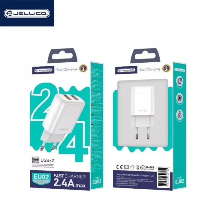 Adaptateur secteur USB (2.4 A) double port JELLICO EU02 blanc