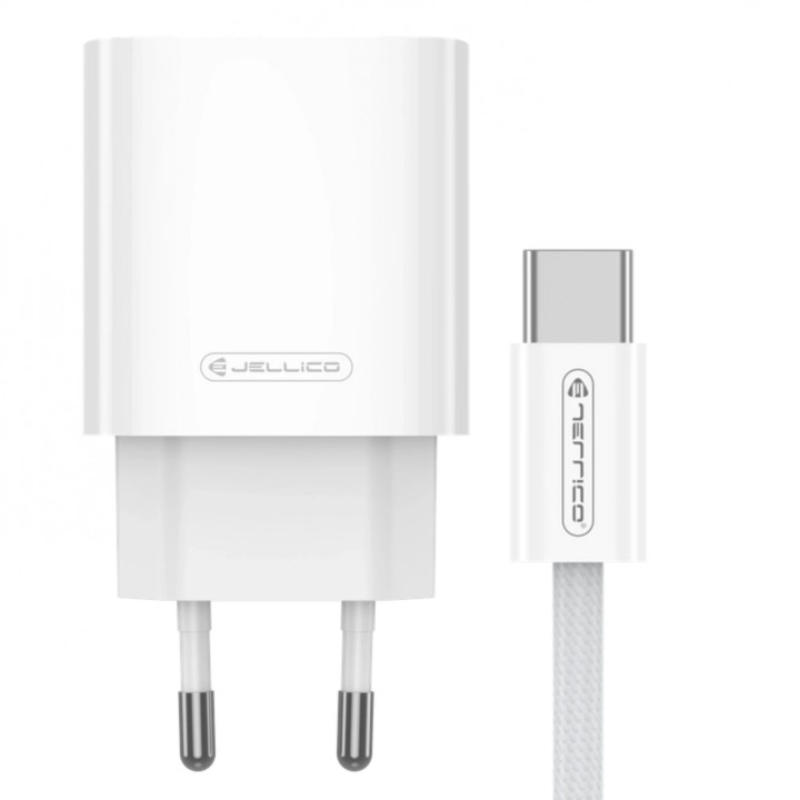Adaptateur secteur Usb-C avec cable Usb-C/Type C vers Usb-C/Type C (30W) JELLICO EU53 Blanc