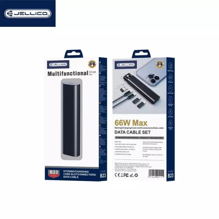 Boitier de charge multifonctionnel (Lightning/micro Usb/Usb/Usb-C/Type C) et adaptateur (66W max) JELLICO B23 noir